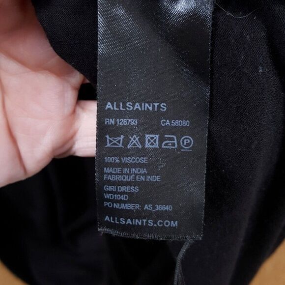 ALLSAINTS Shift Dress Womens Size 10 Black Beaded Trim Sleeveless Mini GIRI - Picture 6 of 10